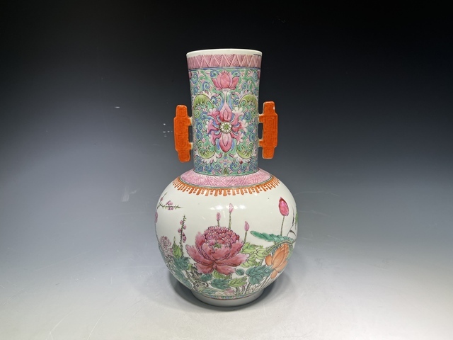 古玩陶瓷民國·粉彩花開富貴吉耳尊真品鑒賞圖