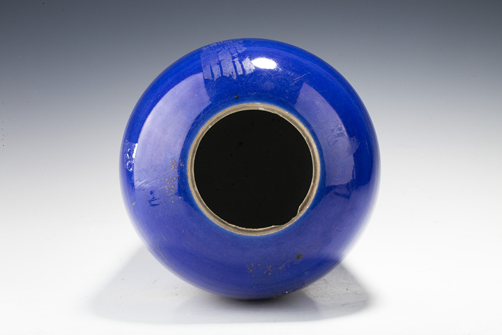 古玩陶瓷清晚·藍(lán)釉描金花鳥(niǎo)紋冬瓜罐真品鑒賞圖