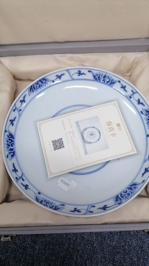 古玩陶瓷清同治·“五氏墳塋用介臣制”青花纏枝蓮紋大盤（官）拍賣，當前價格49998元