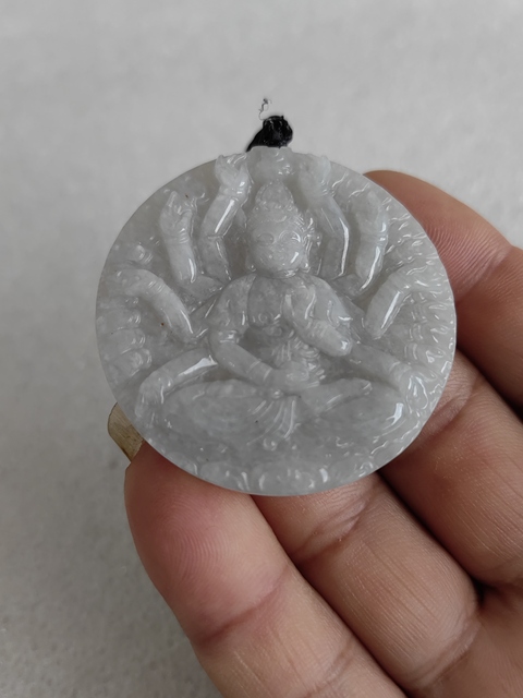 古玩玉器天然翡翠雕“千手觀音”牌真品鑒賞圖