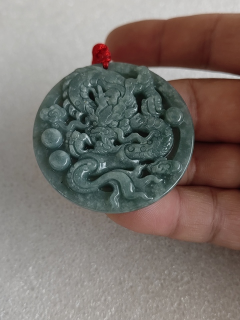古玩玉器天然翡翠雕“龍紋牌”拍賣，當前價格298元