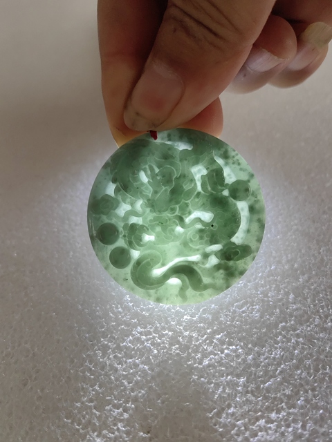 古玩玉器天然翡翠雕“龍紋牌”拍賣，當前價格298元