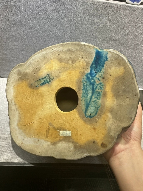 古玩陶瓷孔雀藍釉彌勒笑佛真品鑒賞圖