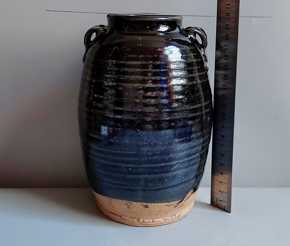 古玩陶瓷窯變黑釉四系罐真品鑒賞圖