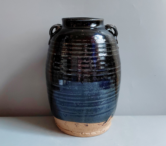 古玩陶瓷窯變黑釉四系罐真品鑒賞圖