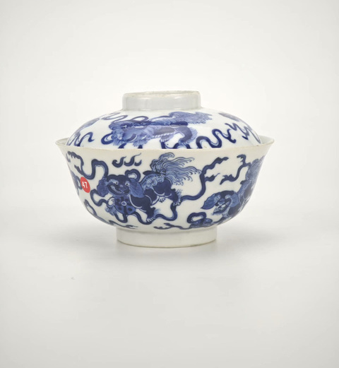 古玩陶瓷青化獅子紋蓋碗真品鑒賞圖