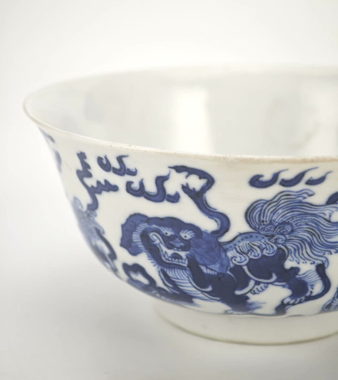 古玩陶瓷青化獅子紋蓋碗真品鑒賞圖