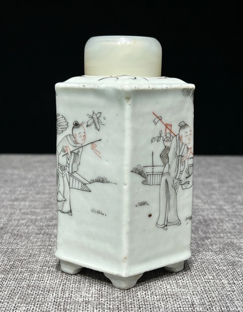 古玩陶瓷晚清墨彩八仙人物六方型茶葉罐拍賣，當前價格3777元
