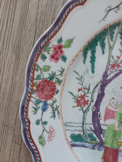 古玩陶瓷道光粉彩人物盤真品鑒賞圖