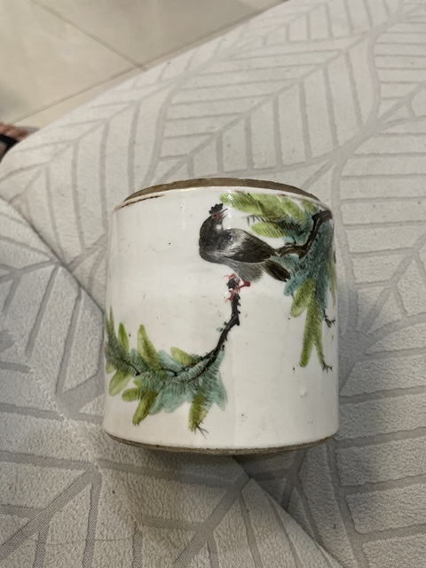 古玩陶瓷淺絳彩花鳥紋蓋缸真品鑒賞圖