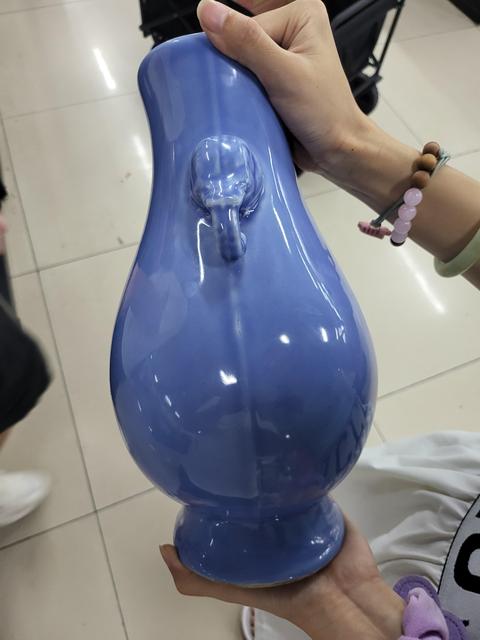 古玩陶瓷藍釉雙象鼻耳尊真品鑒賞圖