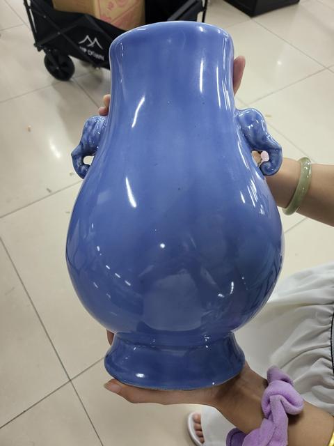 古玩陶瓷藍釉雙象鼻耳尊真品鑒賞圖