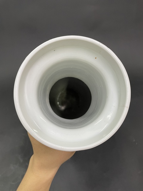 古玩陶瓷青花釉里紅詩文無雙普人物棒槌瓶真品鑒賞圖