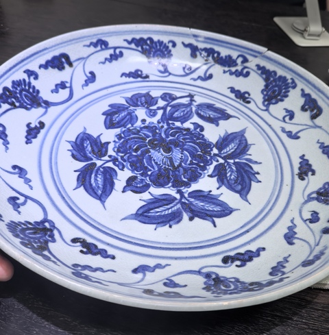 古玩陶瓷明宣德·青花花卉紋大盤拍賣,當前價格99999元