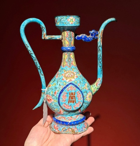 古玩陶瓷銅胎畫琺瑯五福捧壽紋執壺真品鑒賞圖