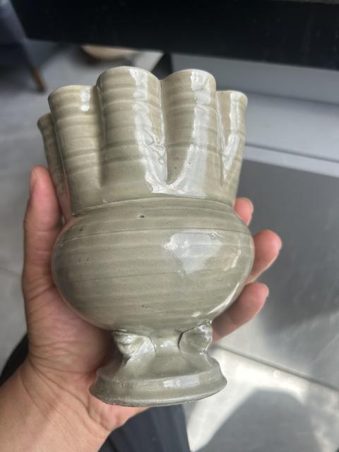 古玩陶瓷五代耀州窯青瓷花口尊真品鑒賞圖