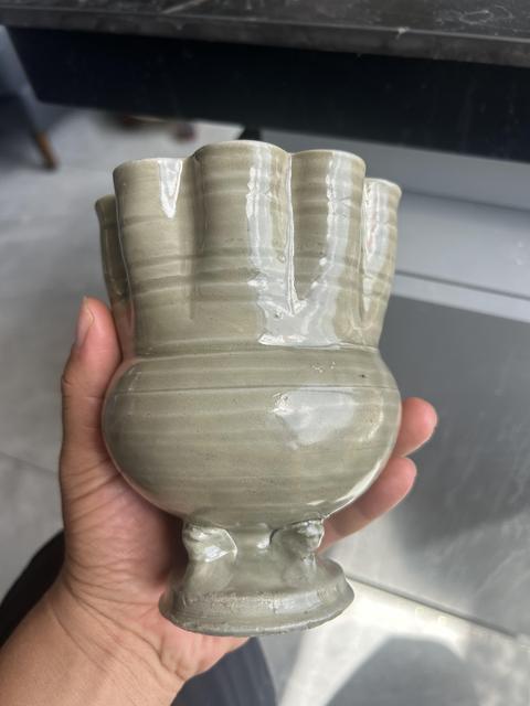 古玩陶瓷五代耀州窯青瓷花口尊真品鑒賞圖