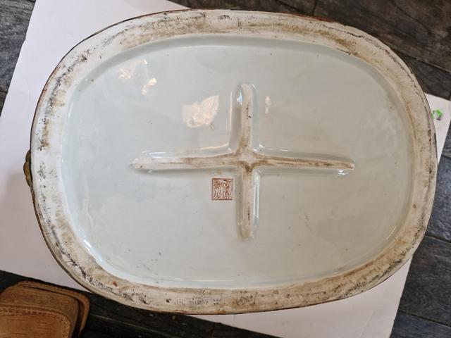 古玩陶瓷廣彩花鳥紋雙耳盆真品鑒賞圖