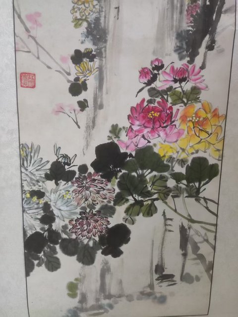 古玩字畫原裝原裱已故河南名家尚景熙 秋菊爭艷拍賣，當(dāng)前價格10元