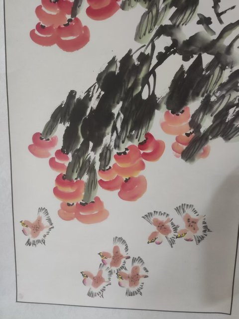 古玩字畫原裝原裱中美協名家張白雪 柿柿如意拍賣，當前價格288元