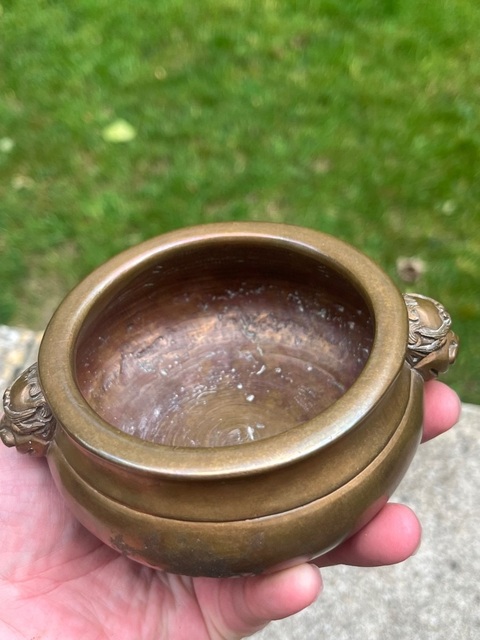 古玩銅器三足獸耳爐真品鑒賞圖