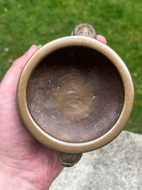 古玩銅器三足獸耳爐真品鑒賞圖
