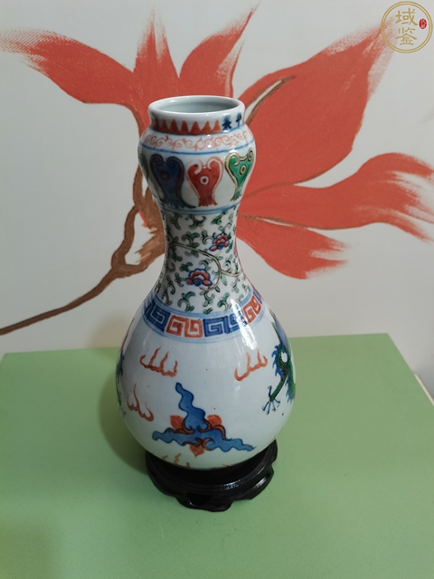 古玩陶瓷青花加彩蒜頭瓶（初看老）真品鑒賞圖