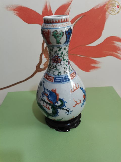 古玩陶瓷青花加彩蒜頭瓶（初看老）真品鑒賞圖