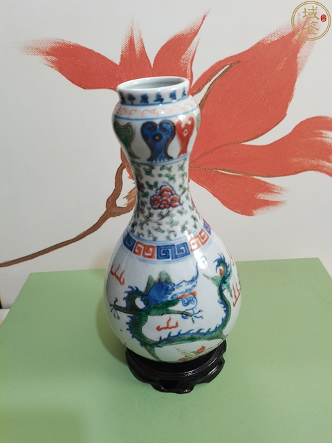 古玩陶瓷青花加彩蒜頭瓶（初看老）真品鑒賞圖