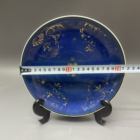 古玩陶瓷霽藍(lán)釉描金盤(pán)真品鑒賞圖