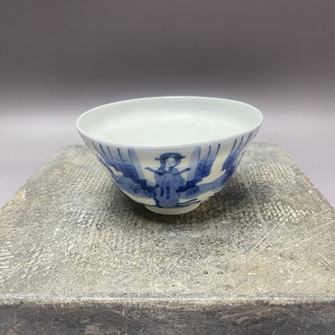 古玩陶瓷藏春亭三保造款青花人物杯真品鑒賞圖