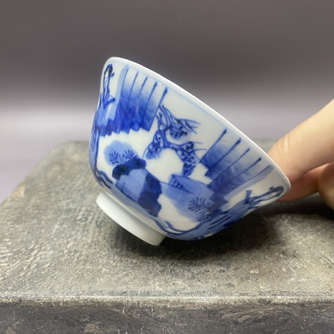 古玩陶瓷藏春亭三保造款青花人物杯真品鑒賞圖