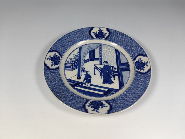 古玩陶瓷清早煨瓷青花人物故事紋賞盤真品鑒賞圖
