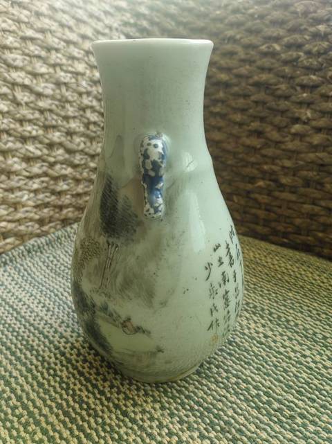 古玩陶瓷淺絳彩雙象鼻耳山水紋尊真品鑒賞圖