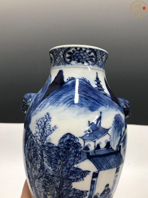 古玩陶瓷光緒·青花漁樵耕讀紋獸耳瓶拍賣，當前價格4600元