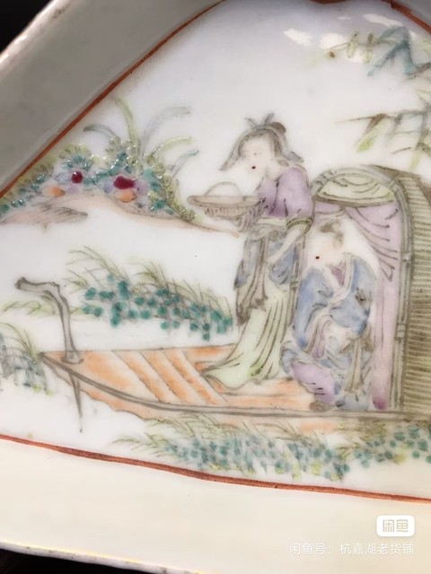 古玩陶瓷晚清淺降彩角盤真品鑒賞圖
