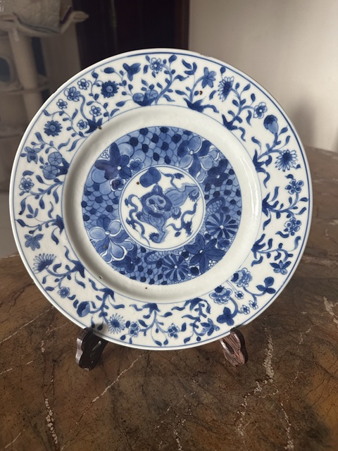 古玩陶瓷清早期 青花獅子戲球紋盤拍賣，當前價格1200元