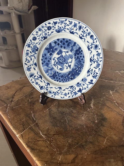 古玩陶瓷清早期 青花獅子戲球紋盤拍賣，當前價格1200元
