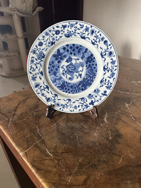 古玩陶瓷清早期 青花獅子戲球紋盤拍賣，當前價格1200元