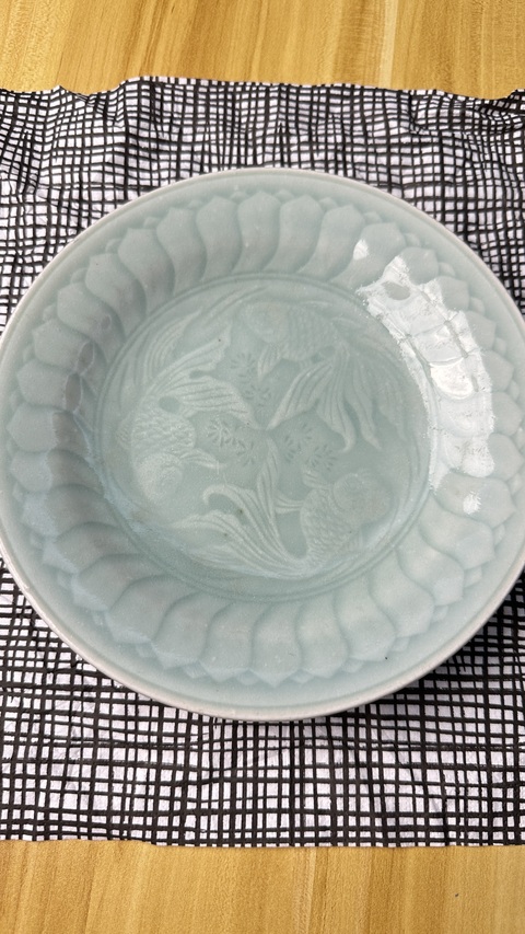 古玩陶瓷冬青釉金玉滿堂盤真品鑒賞圖