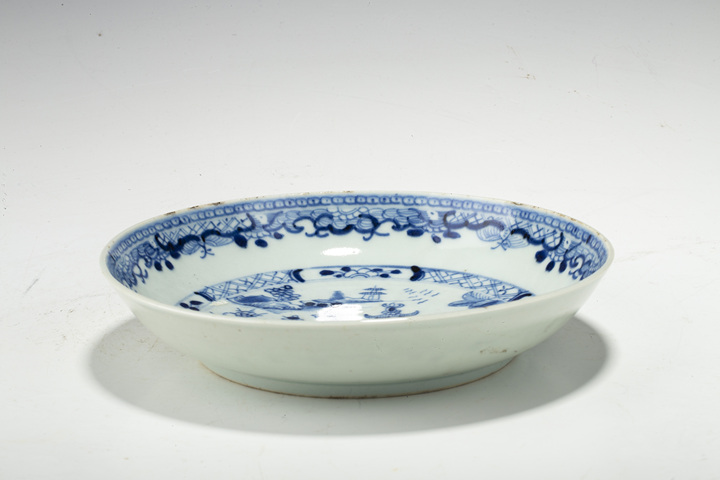 古玩陶瓷清中·青花山水樓閣紋盤真品鑒賞圖