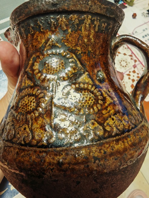 古玩陶瓷褐釉花卉紋花澆真品鑒賞圖