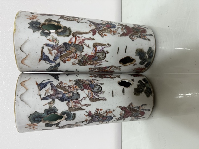 古玩陶瓷人物紋粉彩帽筒真品鑒賞圖