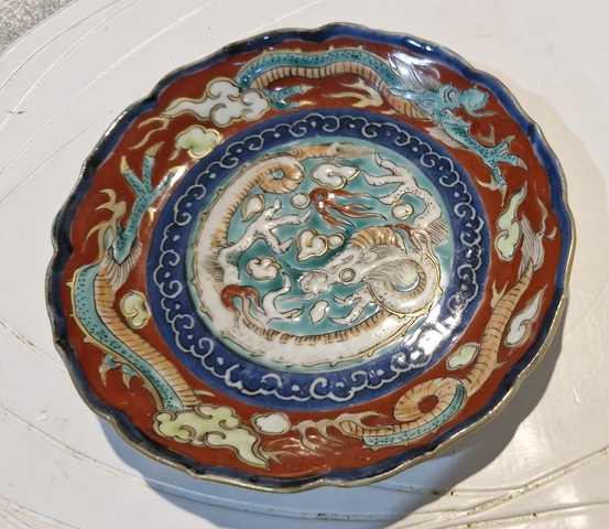 古玩陶瓷青花加彩龍紋盤真品鑒賞圖