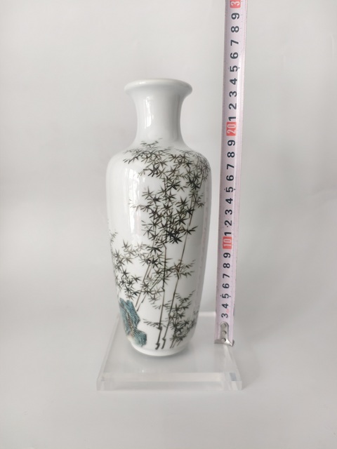 古玩陶瓷粉彩竹子花卉紋盤口瓶真品鑒賞圖