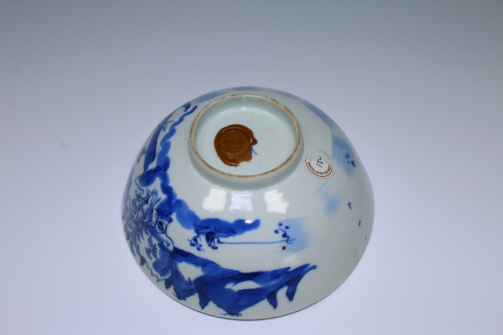 古玩陶瓷清晚期·青花漁樵耕讀故事紋大碗拍賣，當前價格168元