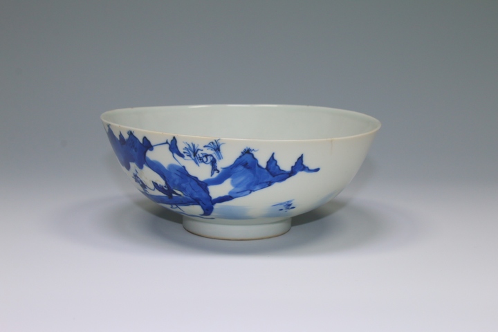 古玩陶瓷清晚期·青花漁樵耕讀故事紋大碗拍賣，當前價格168元