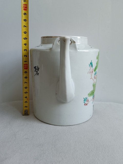 古玩陶瓷粉彩柳樹花鳥紋提梁壺真品鑒賞圖