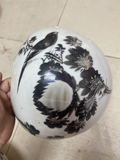 古玩陶瓷花鳥紋墨彩西瓜罐真品鑒賞圖