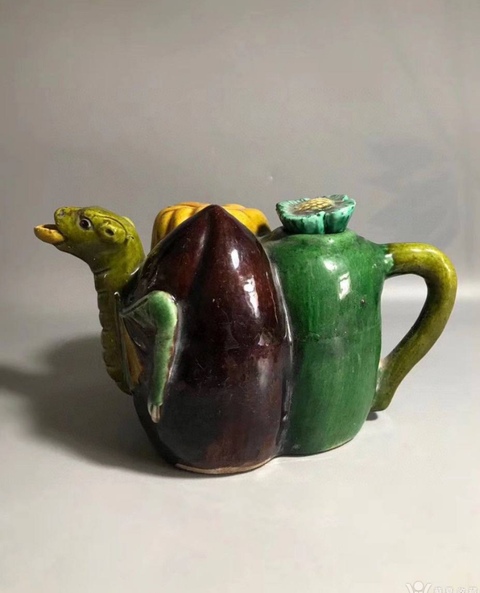古玩陶瓷三彩執壺真品鑒賞圖
